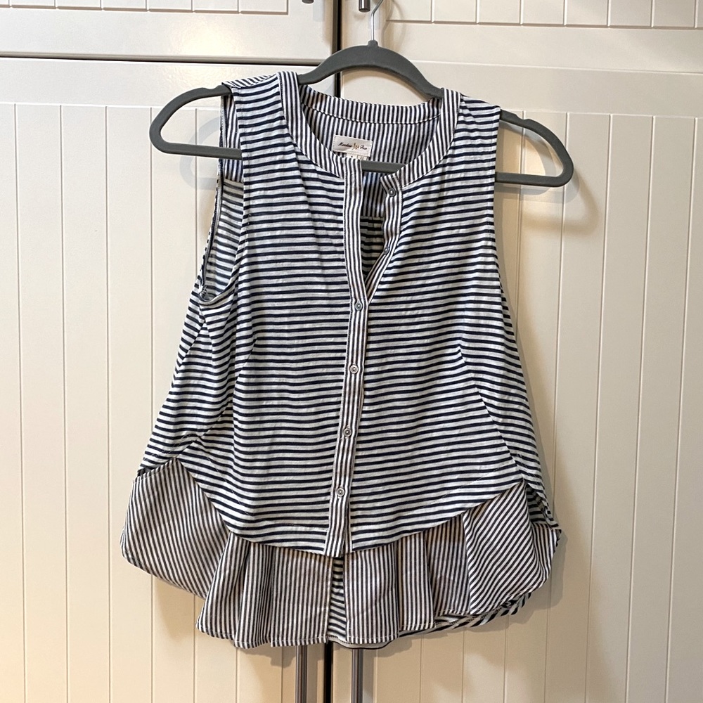 Meadow Rue Striped Button Down Tank Top - Picture 2 of 5